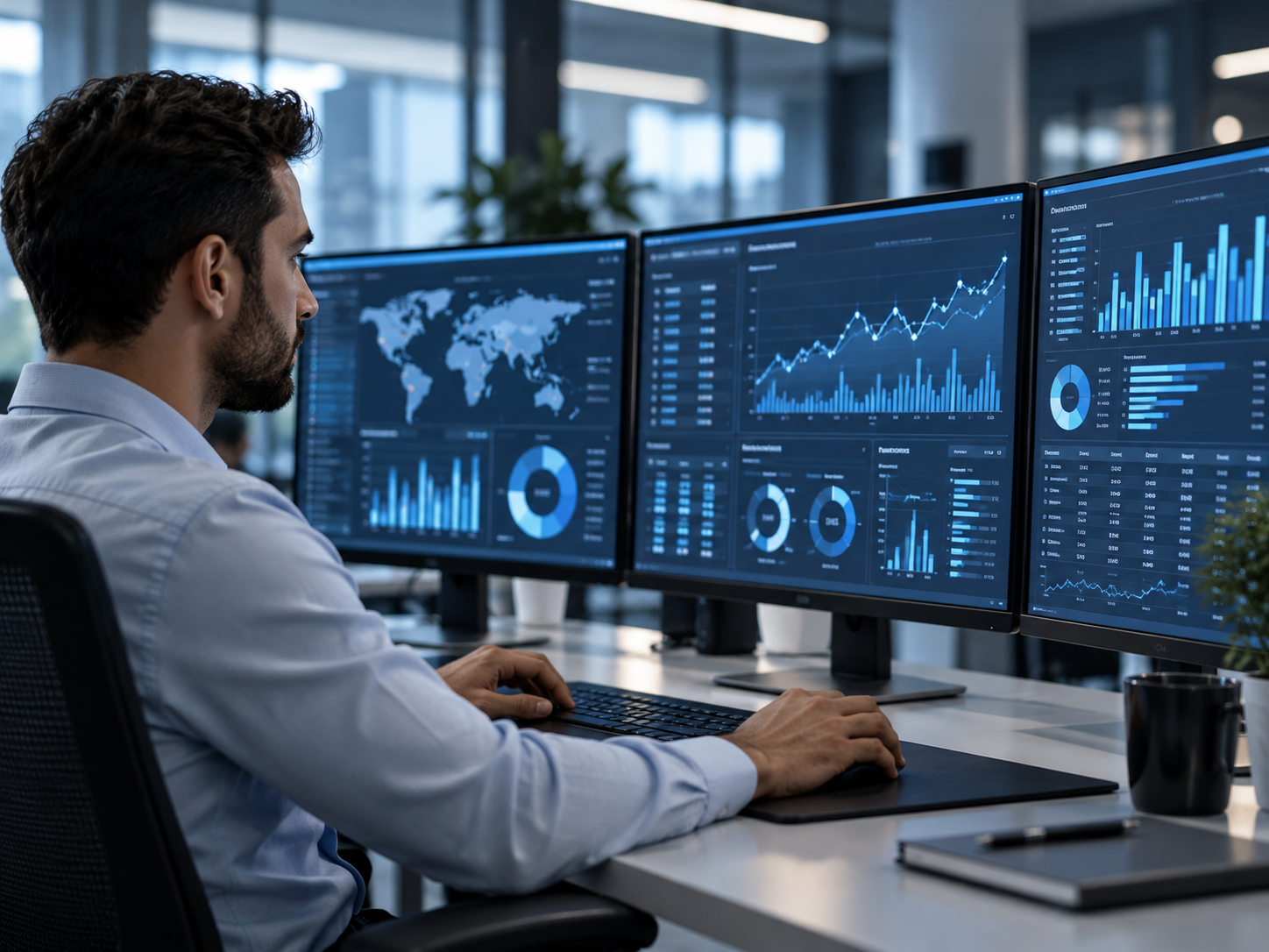 Un professionnel analyse des tableaux de bord pour optimiser les processus.